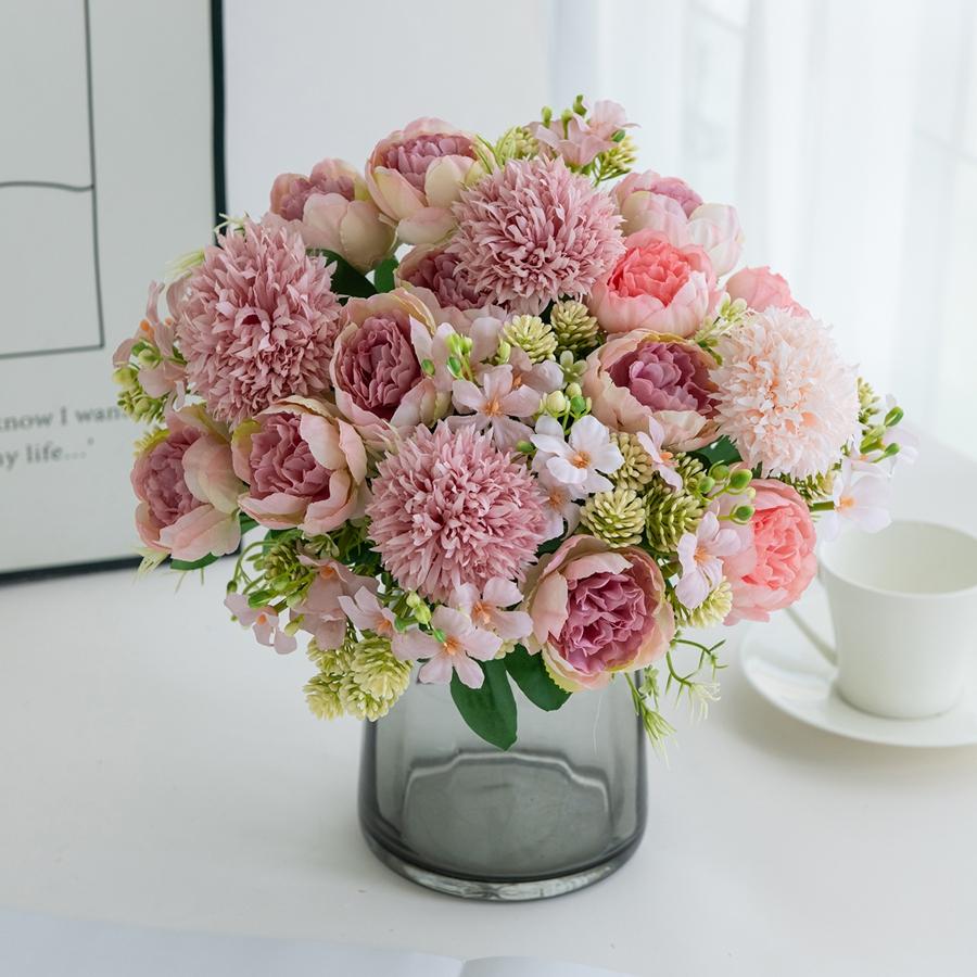 1/3PCS Artificial Flowers Peony Silk Wedding Wreath Home Room Vase Table Decor Bridal Bouquets Festival Outdoor Courtyard Garden
