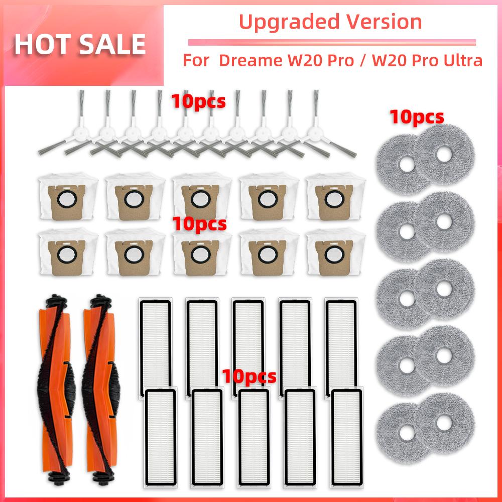 Compatible for Dreame W20 Pro / W20 Pro Ultra Brush HEPA Filter Mop Pad Dust Bag Replacement Spare Parts Accessories