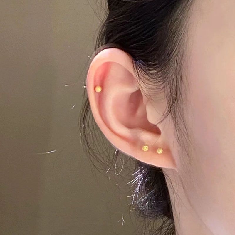 

High Color Retention Ear-Caring Anti-Allergy Little Golden Beans Gold Bean Mini Golden Balls Gold Plated Small Ear Studs Pure Eardrops Earrings 5mm frosted small golden beans