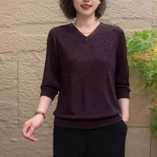 Plus Size Slimming Long-Sleeve T-shirt - Casual & Stylish Spring/Autumn Top for Moms