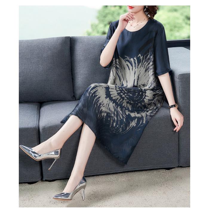 

Original size, digital printing summer dress, new large size wide lady skirt, middle-aged and elderly women s clothing 3XL чорний