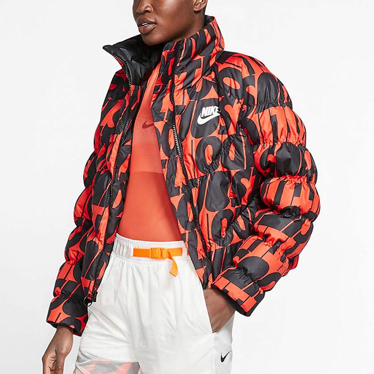 Nike Nsw Synthetic-Fill Printed Casual Sports Stand Collar Letter Full Print Cotton Jacket Winter Women Jacket Orange CI5024-891