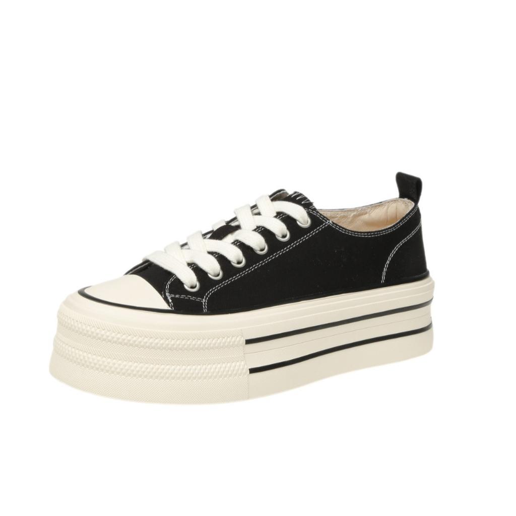 Platform canvas shoes women's 2025 new Korean version of white shoes sports and leisure shoes heightening round head lace-up low-top board shoes