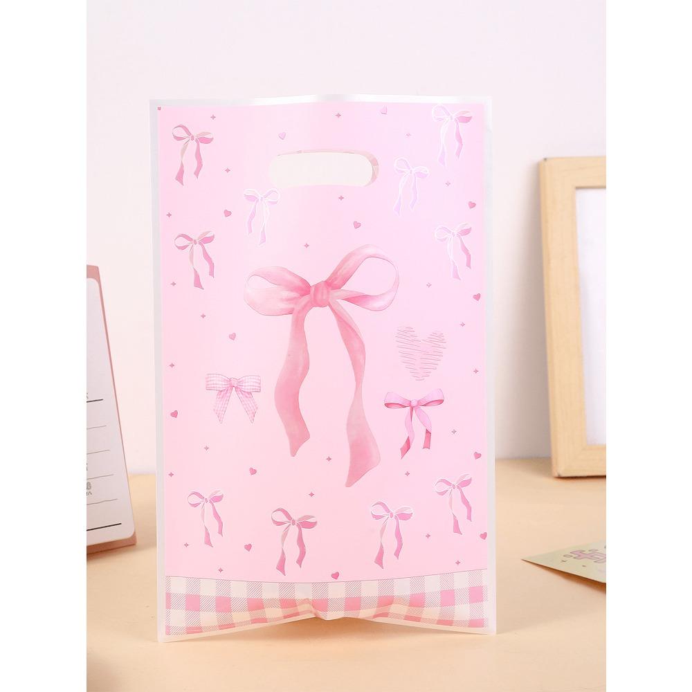 30 Pcs Pink Bow Pattern Tote Bags, Birthday, Family Holiday, Party Decoration Supplies, Gift Packaging Supplies, Candy and Biscuit Tote Bags