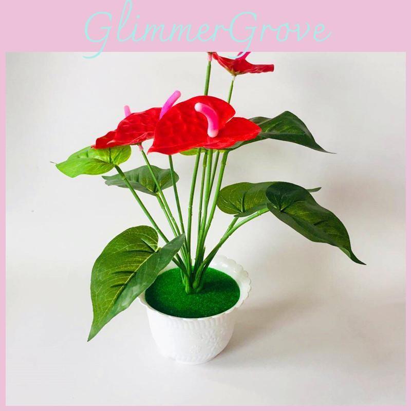 Red Artificial Anthurium Potted Flower For Outdoor Events Interior Decoration