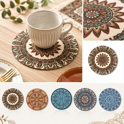 6pcs Round Heat Resistant Table Mats Non Slip Coasters for Kitchen Dining Table Protection Durable Insulation Pads for Hot Pots Plates