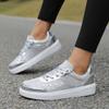 Fashion Women Glitter Sports Shoes Silver Gold Leather Skateboard Shoes Thick Sole Casual Sneakers Female Luxury Outdoor Walking Shoe