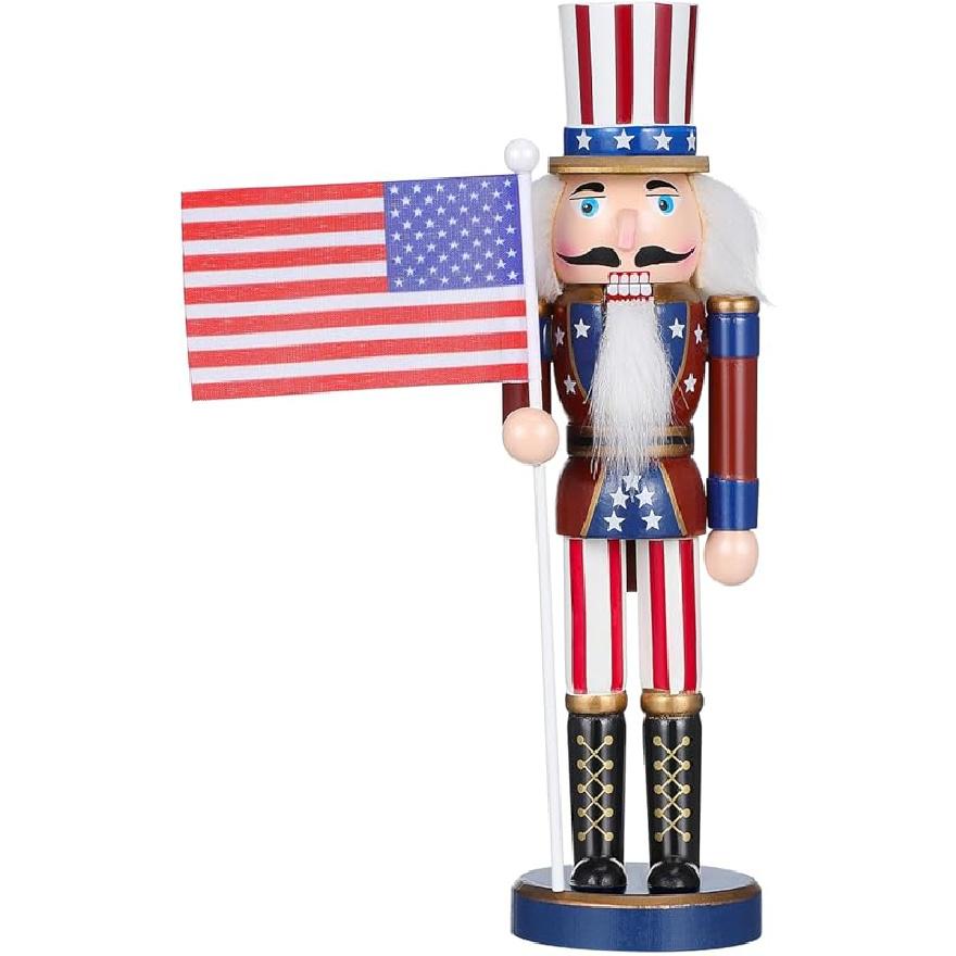 PRETYZOOM Christmas Wooden Nutcracker, Us Flag Nutcracker Soldier Figurine, Patriotic Xmas Nutcracker Statue Ornament Christmas Decoration The Flag
