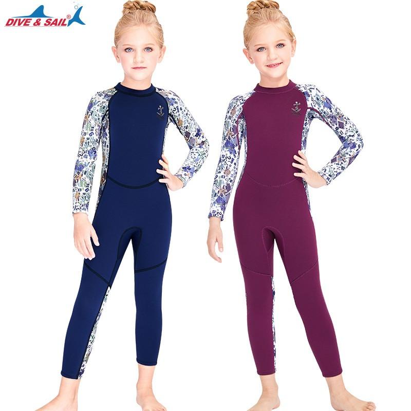 Girls 2.5mm Neoprene Wetsuit Snorkeling Swimming Warm Full Body Long Sleeve Dive Suit Kids Winter Fall