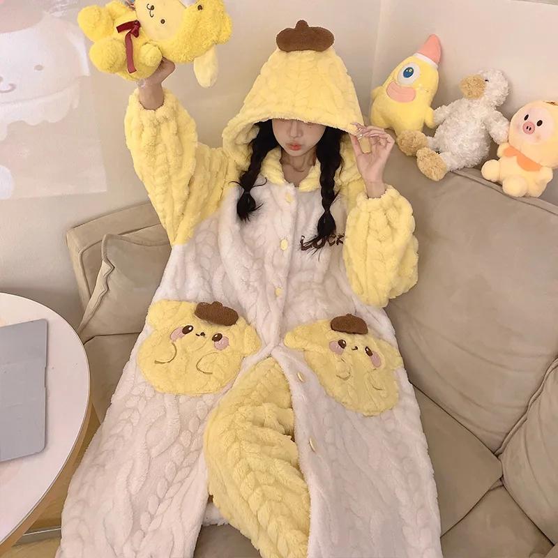 Pajamas Winter Cartoon Warm Long-sleeved Round Neck Suit Home Wear Women's Pajamas