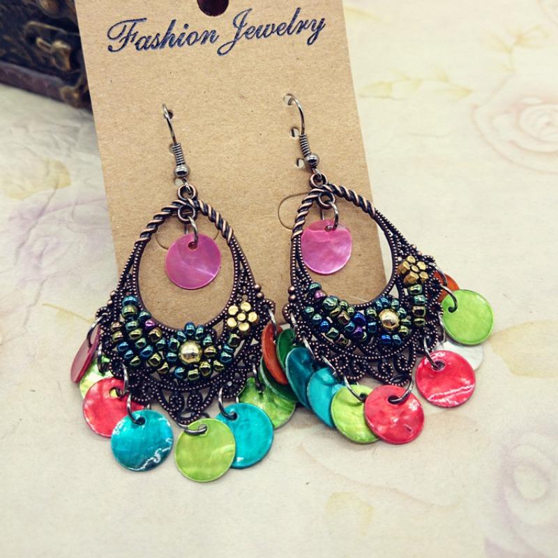 Hawaiian Vintage Bohemian Earrings, Beach Shell Tassel Long Earrings Women's Accessories