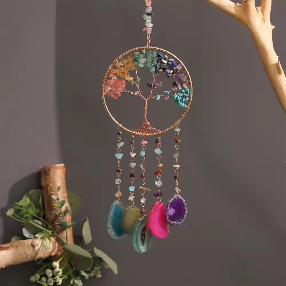 Natürlicher 7-Chakra Lebensbaum Edelstein Heilung Rohe Kristallsteine Wand Fenster Auto Hängendes Ornament für Yoga
