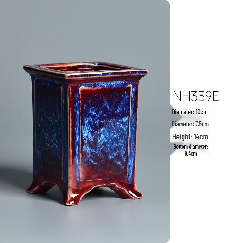 Ceramic Square Bonsai Flower Pot - Large High-Angle, Creative Chinese Style for Green Plants and Orchids