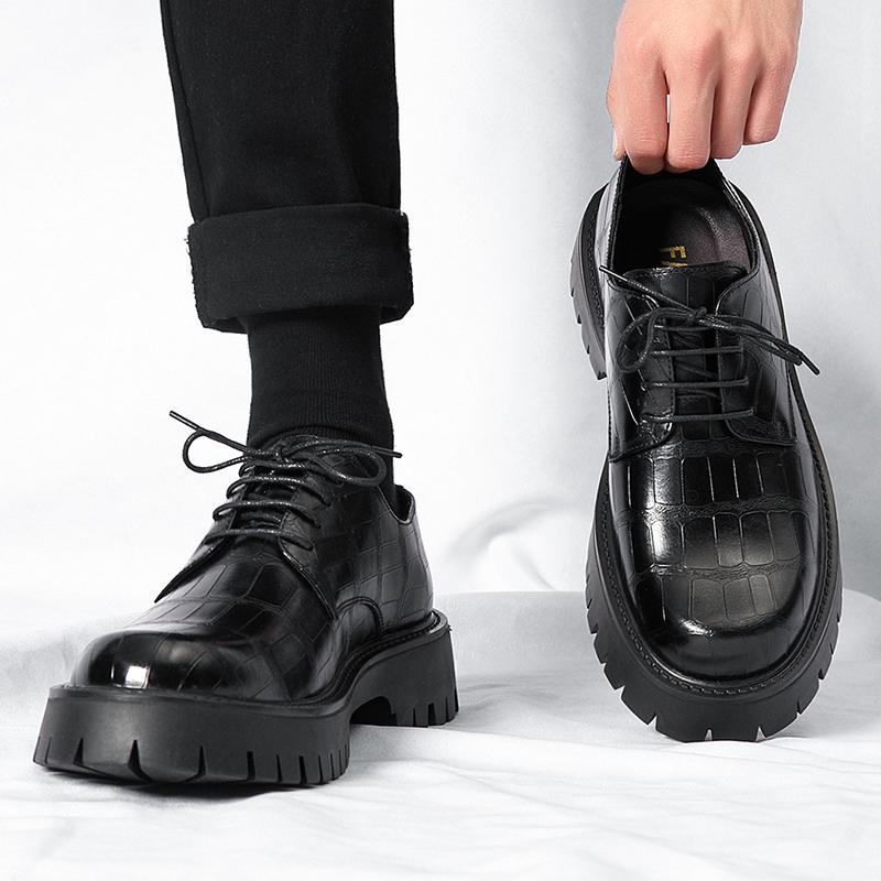 High Quality Men Streetwear Fashion Business Casual Thick Platform Leather Wedding Loafers Shoes Harajuku Korean Fashion Shoes