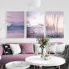 Natura Paesaggio Pittura su tela Beige Fiore viola Tramonto Scandinavo Art Poster Stampa Nordic Room Decorazione della parete Immagine