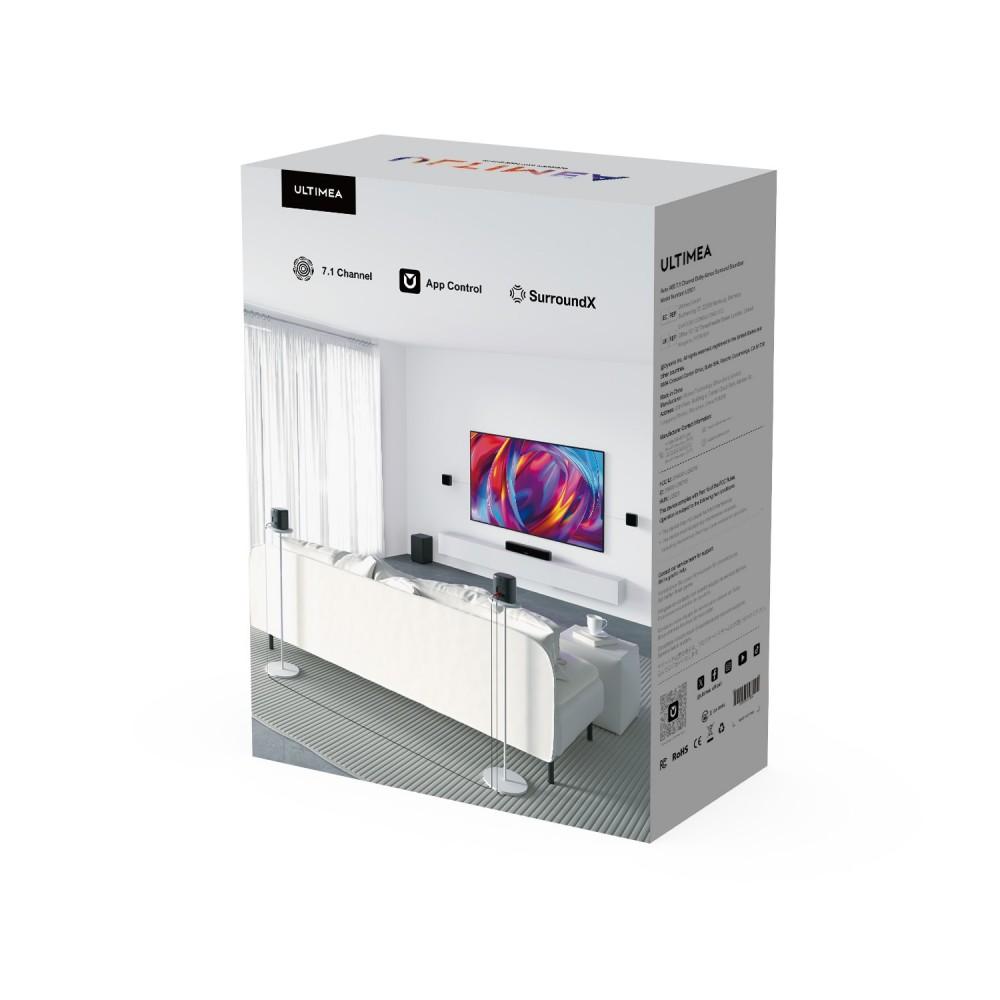 Ultimea Aura A60 7.1 Soundbar, Smart APP & Sprachsteuerung, BassMX-Technologie, 350W Spitzenleistung, HDMI eARC, 4 Surround-Lautsprecher, für Smart-TV, Schwarz