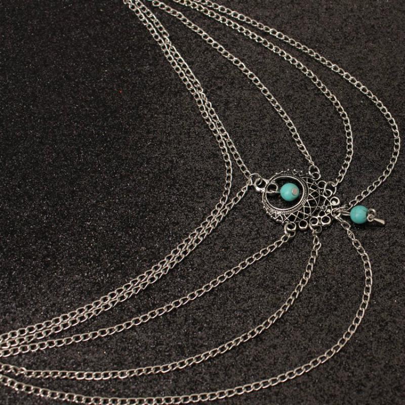 Türkise Wassertropfen Fußkettchen Damen Retro Ethno-Stil Schmuck Mode Fußdekoration