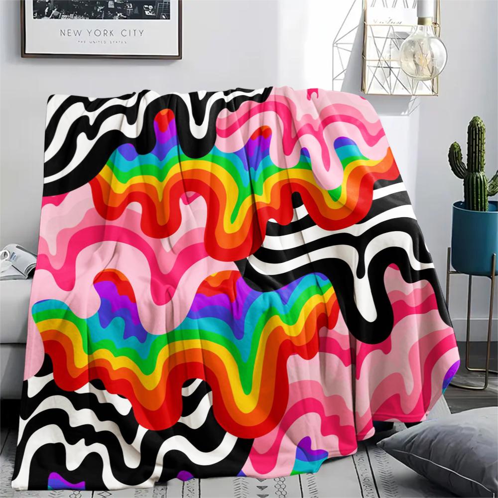 1Pc Rainbow Glitter Print Flannel Blanket, High quality Comfortable for All Seasons, Home Decor, Warmth and Comfort, Perfect for Gifts