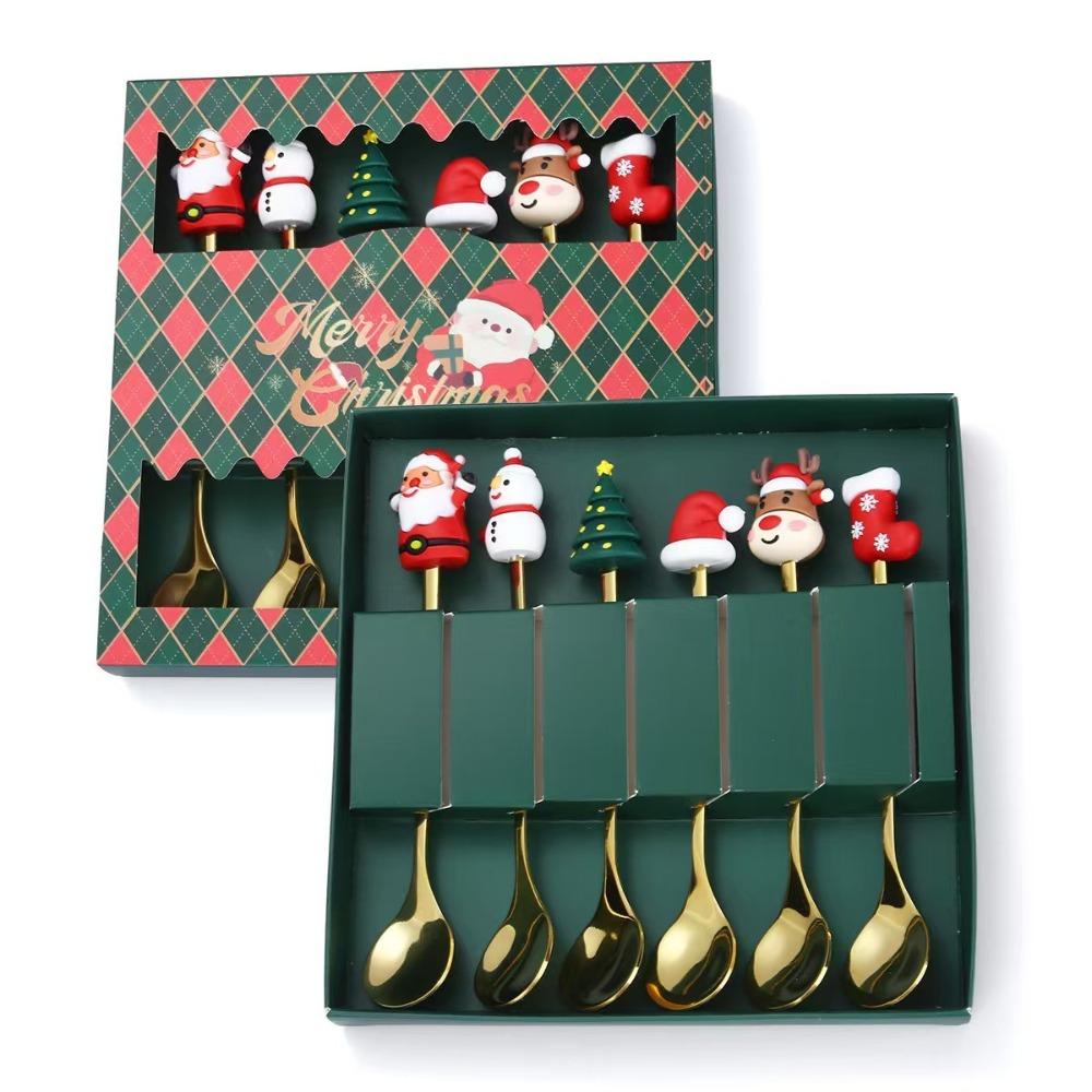 4/6 Stück Neues Frohe Weihnachten Löffel Gabel Set Gold Silber Exquisites Geschirr Edelstahl Party Dekoration Dessertgabel Geburtstagsgeschenk