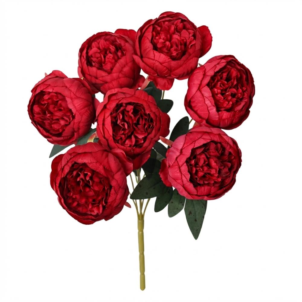 

7 Heads Peony Buds Artifiical Flower Branch 44cm Height with Green Leaves Peony Bundle Fake Flower Flexible Stems