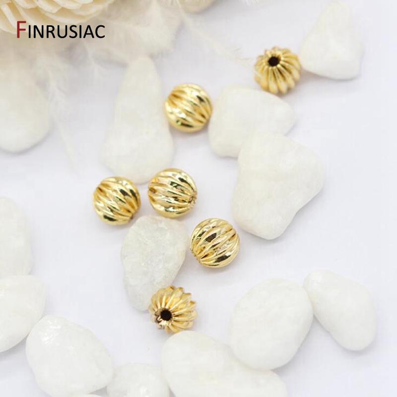 DIY jewelry making accessories 14k real gold plated striped lantern beads handmade beaded bracelet 4mm 5mm loose beads material 4mm-5 pcs