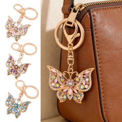 Rhinestone Butterfly Keychain Sparkly Butterfly Charm with Keyring Elegant Enamel Butterfly Keychain Gift for Women Girls