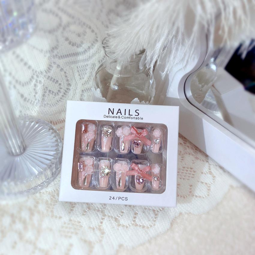 

Середні нігті-труни прес-он з дизайнами зі стразів, багаторазові, повне покриття, клей на накладні нігті, прес-они, штучні накладні нігті, наклейки на нігті для жінок