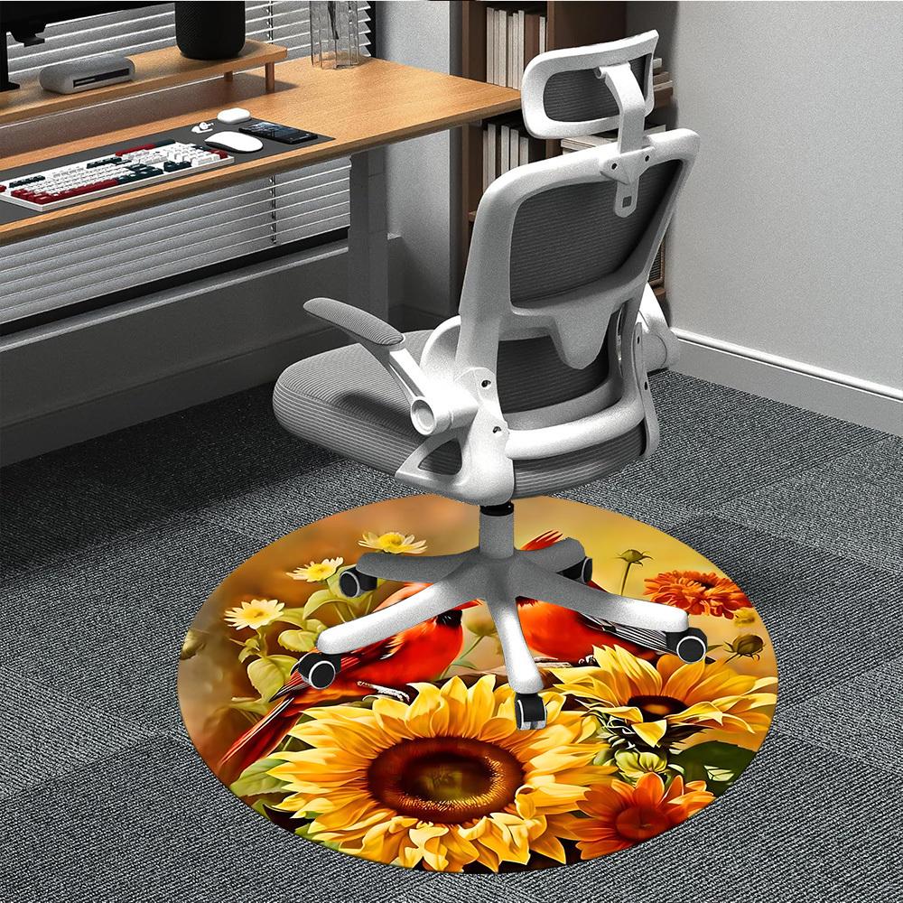 1PC Birds Sunflower Office Round Area Rug, Mat Suitable For Office, Under Office Chairs Bedroom Living Room Home Decor, Room Deco