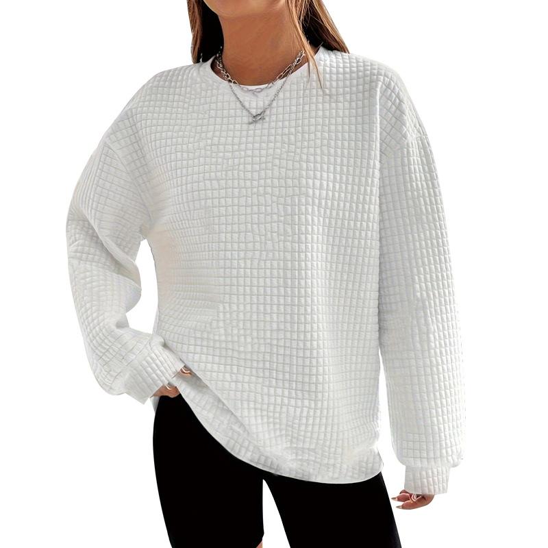 European and American new solid color round neck long sleeve loose top sweater casual versatile casual fashion
