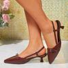 Fashion 2025 New Fashionable Summer Pointed Patent Leather Mid-heel Overhead Sandals for Women Retro Skinny Heel Back Empty Shoes
