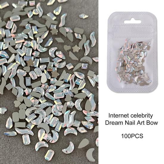 Yousheng 100Pcs/Bag Nail Rhinestone Flat Back Diverse Styles Easy Paste Shining Nail Decoration Faux Crystal Irregular Shape Nail Art Charm Craft