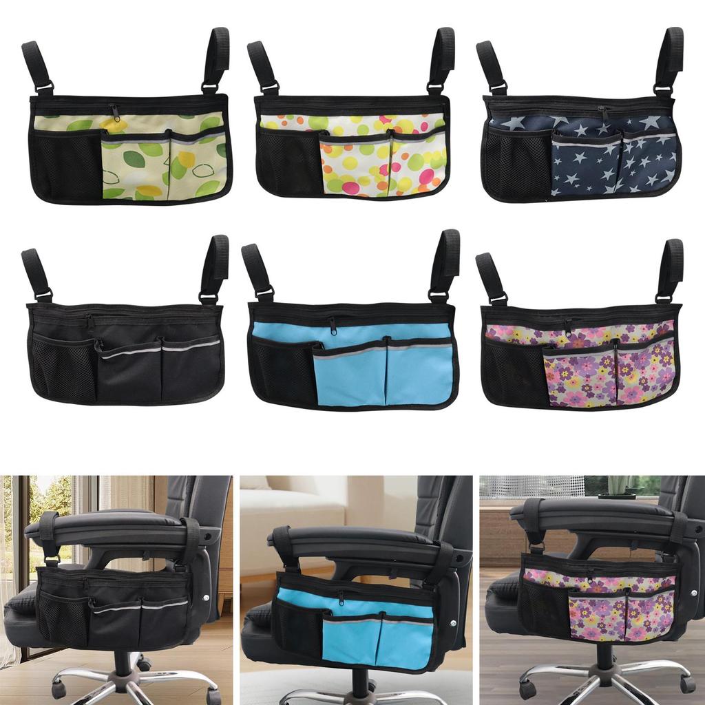 Side Bag Portable Multiple Pockets Carry Bag Waterproof Hanging for Travel Rollators Mobility Chairs Bed Rail Outdoor