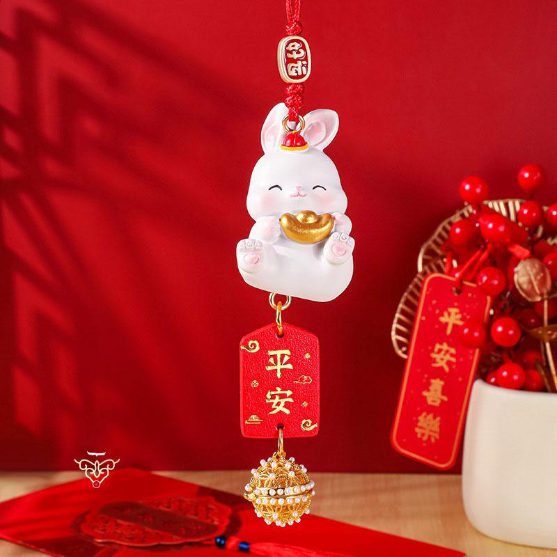 2024 New Year Rabbit Car Pendant Car Mirror Cute Rabbit Decoration Ornament Hanging Valentine's Day Gift Automotive Interior