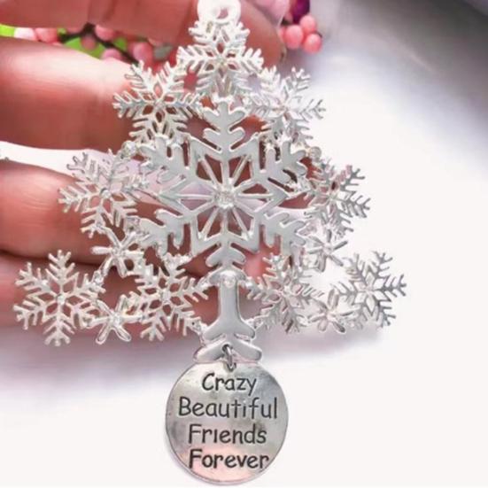 Christmas Friendship Charm Gift Metal Hanging Snowflake/Star/Round/Snowman Shaped Decoration with Blessing