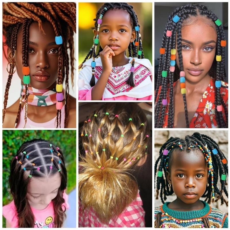 50pcs Mix Colors Silicone Hair Beads for Braids with Rubber Bands and Beader for Braiding DIY Bracelets Necklace Crafts