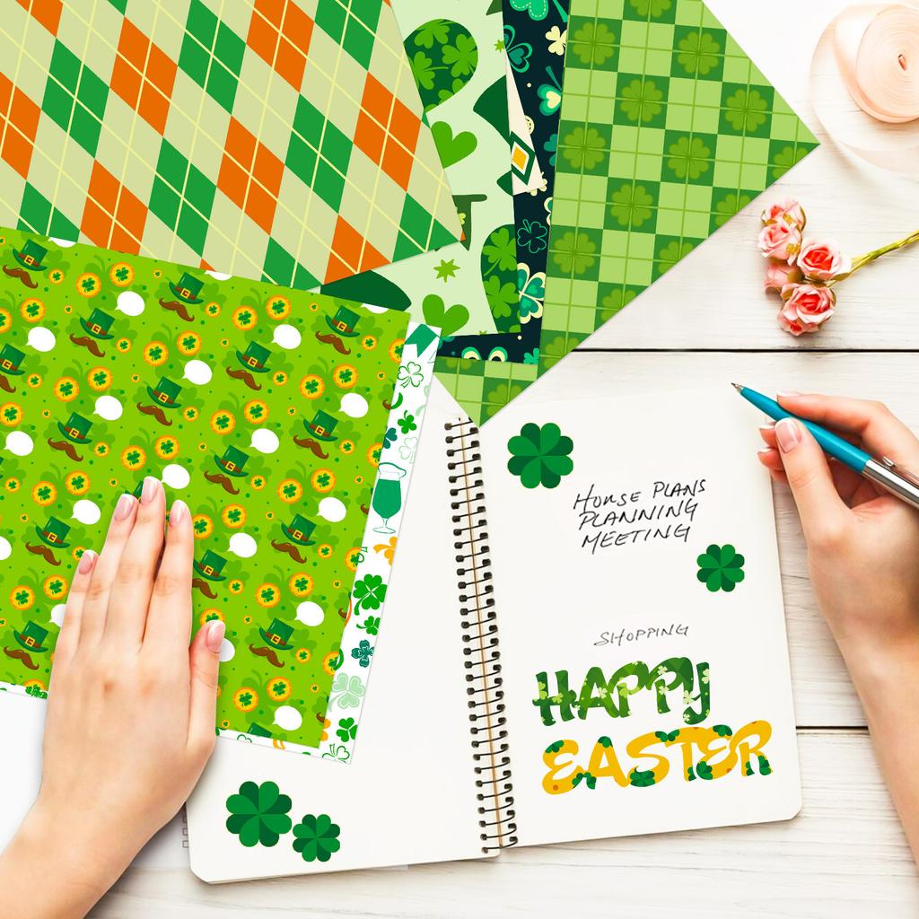 DIY12 Sheets/package of Small Flower St. Patrick's Day Material Paper Handbook Clipping Packaging Diy Material Paper