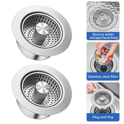 Paslanmaz Çelik Lavabo Süzgeci Hızlı Drenaj Tıkanma Önleyici Yemek Yakalayıcı Sepet Evrensel Basmalı Tip Filtre Mutfak için Lavabo Tıpaları