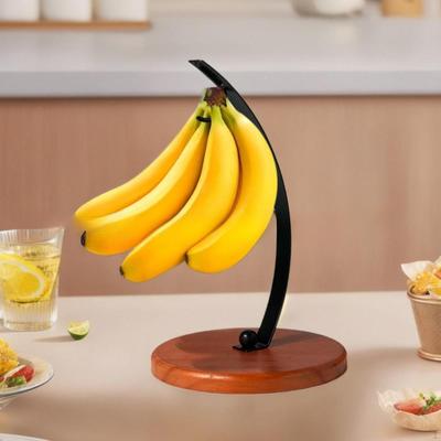Banana Holder Hanger Sturdy Modern Keeps Fruits Fresh Hook Rack with Wood Base for Bedroom