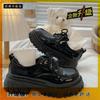 Black thick-soled heightening lace-up small leather shoes for women in autumn and winter 2025, new retro British versatile velvet single