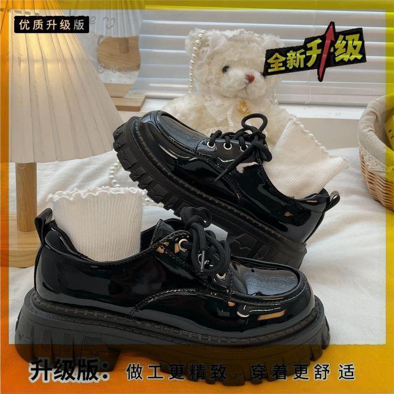 Black thick-soled heightening lace-up small leather shoes for women in autumn and winter 2025, new retro British versatile velvet single
