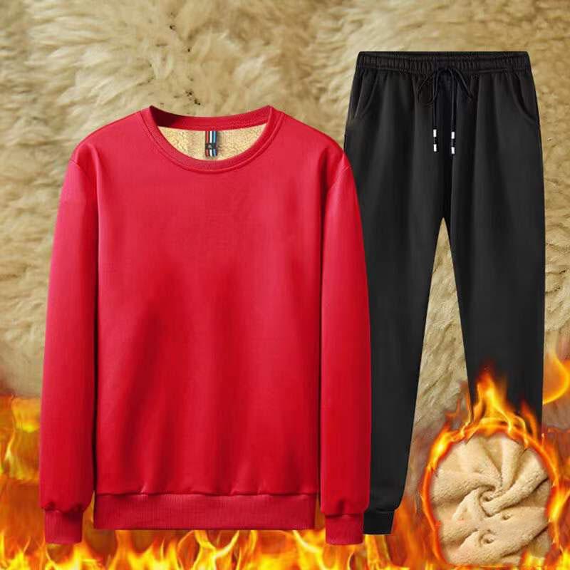Sportovní oblek Lamb Fleece Pánský zimní volný, velká velikost plus sametově silný teplý svetr s kapucí a ležérní kalhoty