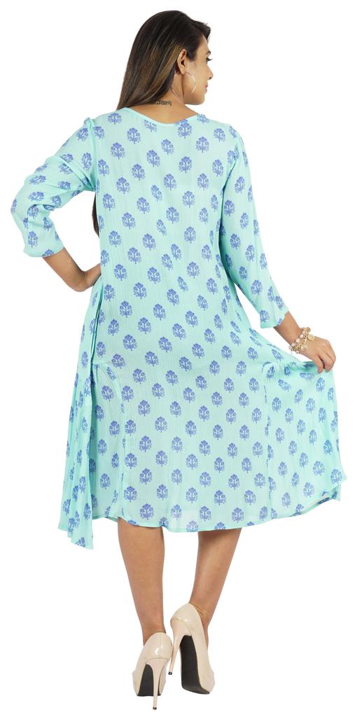 Bimba Printed Flared Midi Dress For Women Rayon Crepe Casual Summer Dress