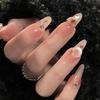 10Pcs Handmade French Gradient Cat Eye Press On Nails With 3D Butterfly Diamond Flowers Long Coffin Almond Shape