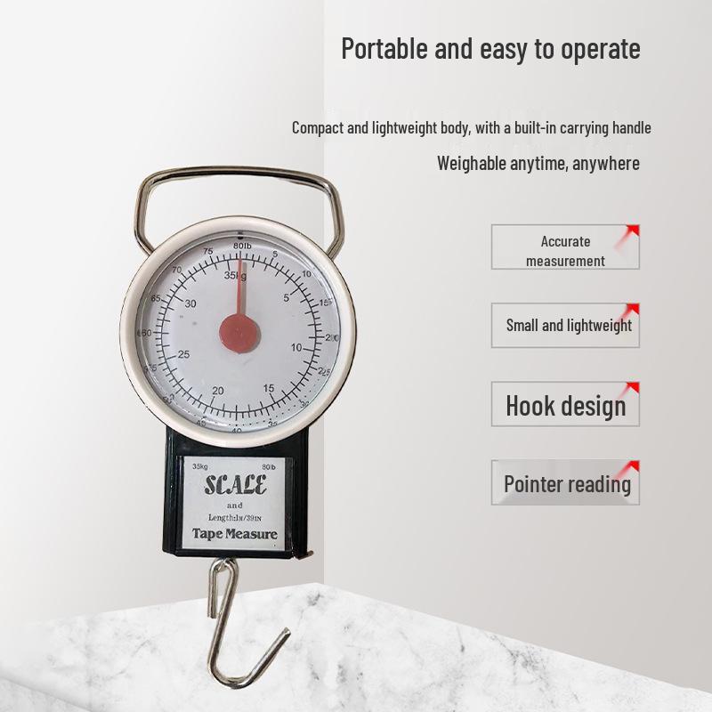 35kg Handheld Spring Scale with Fish Hook & Ruler for Luggage
