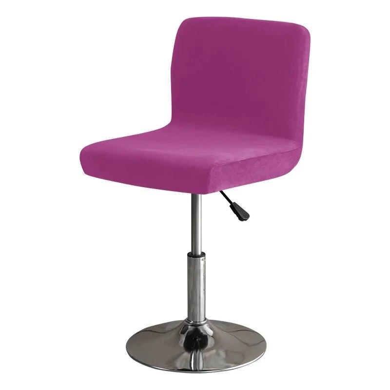 Soft Velvet Bar Stool Chair Cover Solid Stretch Rotating Chair Slipcover Elastic Low Back Office Dining Seat Protector Dark Blue