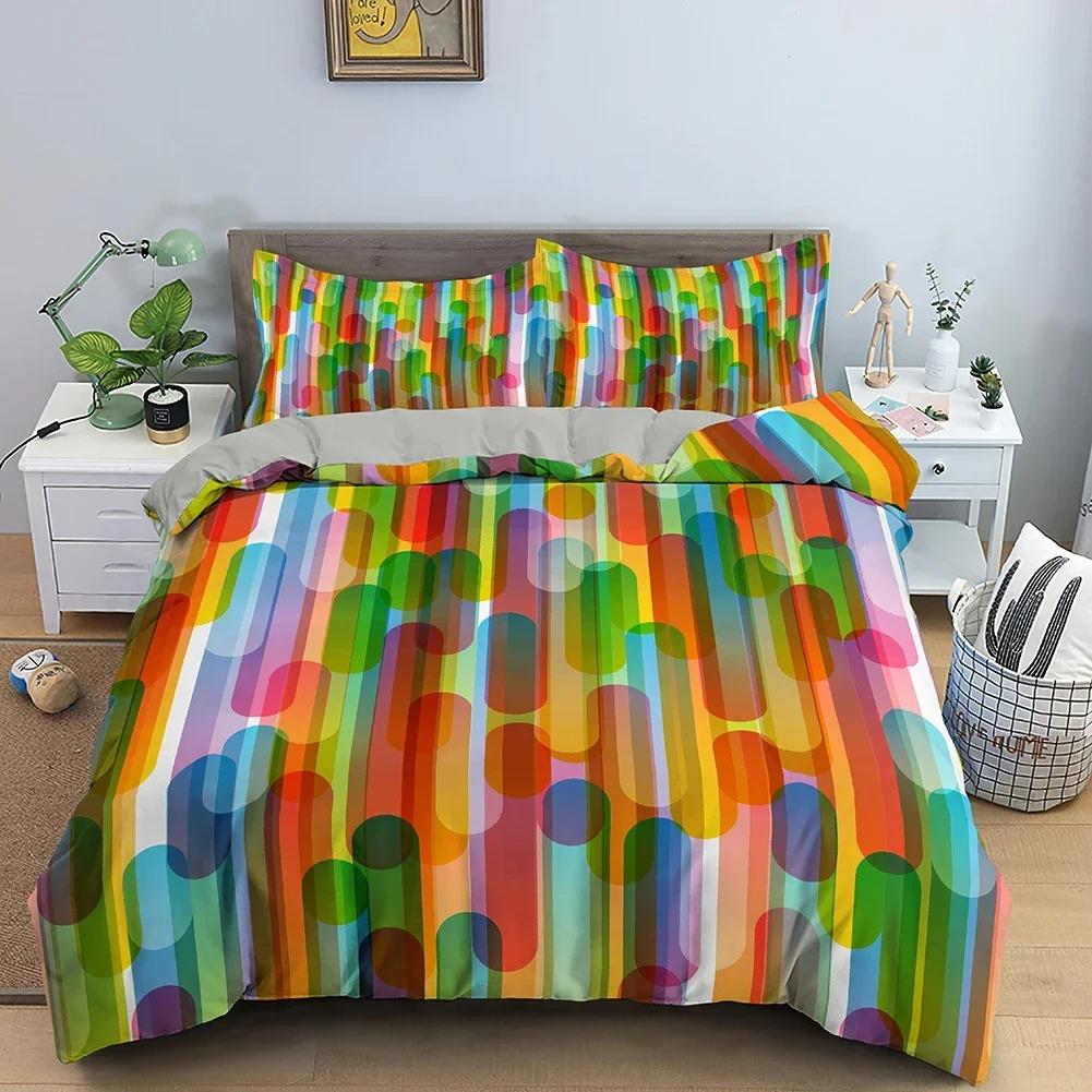 Stripe Geometric Bedding Set Breathable Duvet Cover With Pillowcase Adults Fashion Queen King Size Quilt Cover Home Textiles