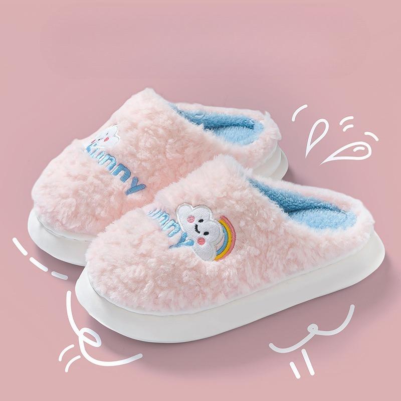Cotton Slippers for Home Warmth, Fleece Thick-soled, Lightweight and Comfortable Shoes for Women
