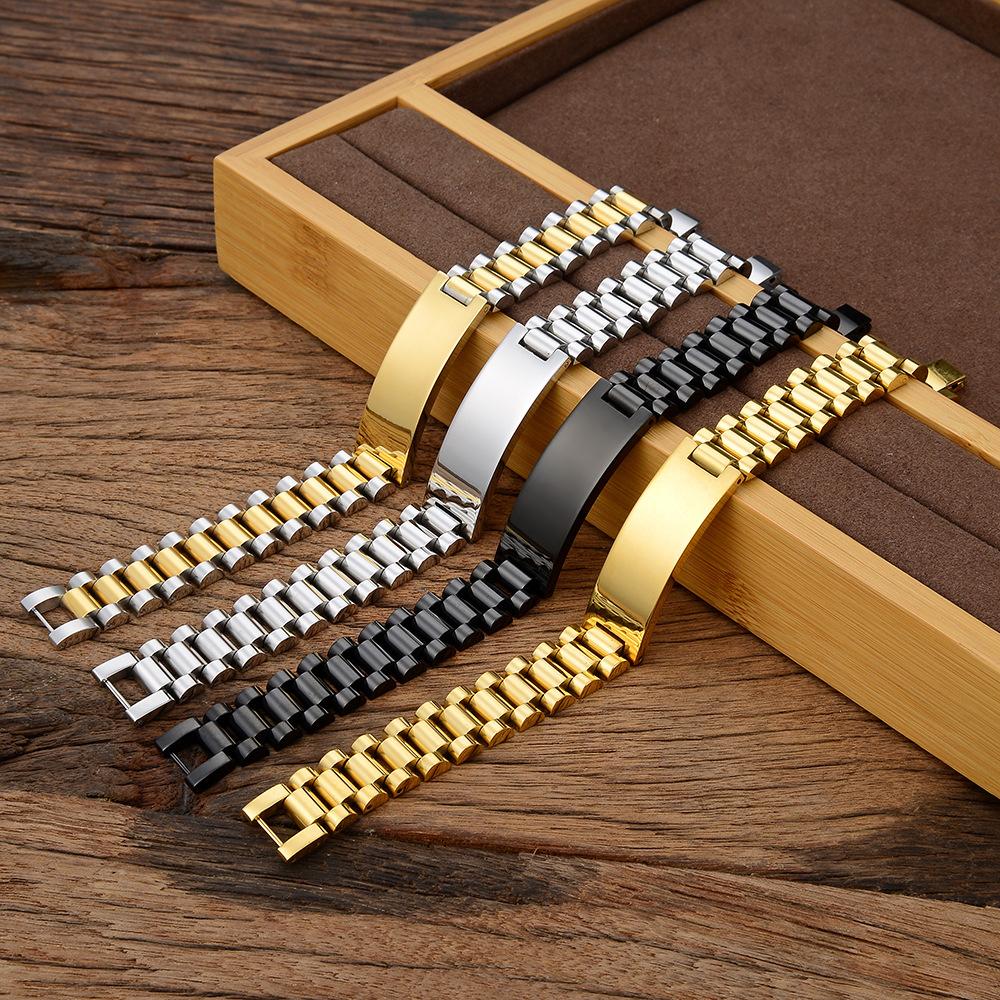 Fine Jewelry Bracelet Stainless Steel 18K Gold Plated Watch Band Link Chain Bracelet for Women Men
