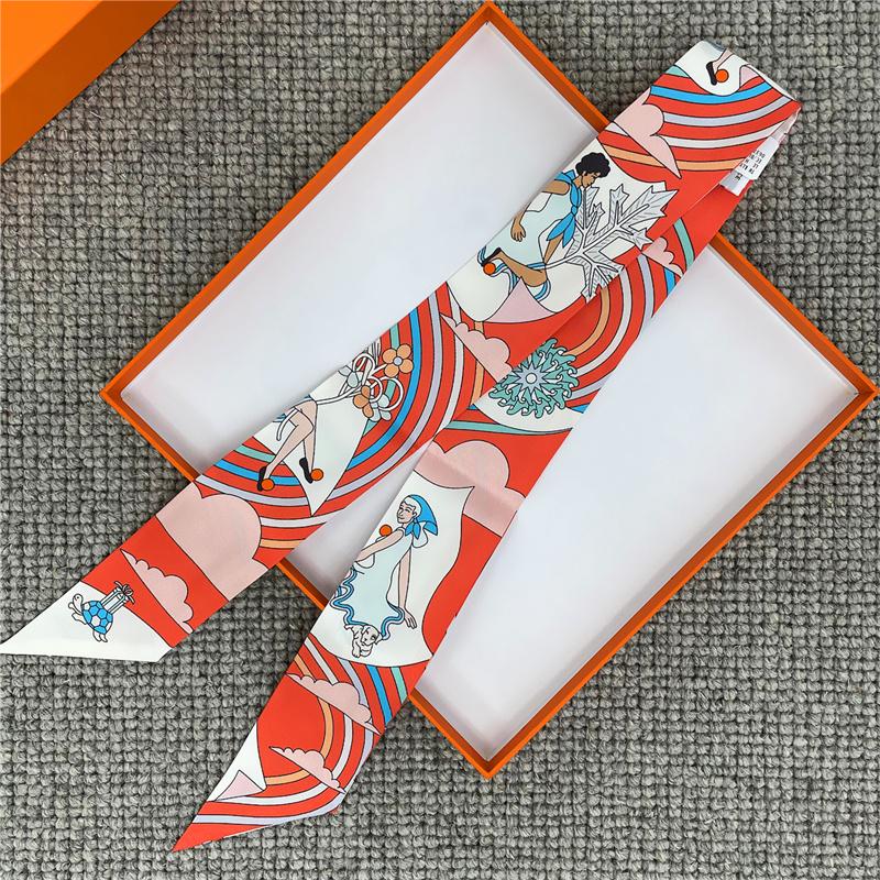 POBING Fashion Print 18m/m Twill Silk Scarves Women Luxury Brand Scarf Bag Ribbons Tie Head Scarf Small Long Skinny Scarf 86*5CM