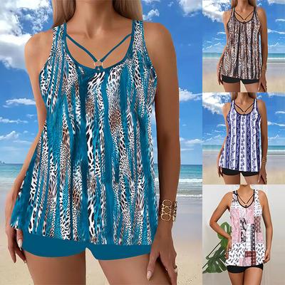 Maillot de bain tankini bikini imprimé à motifs complexes licou pour femme